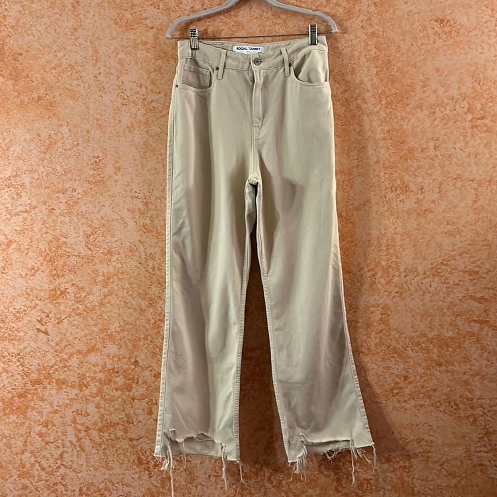 SOCIAL TOURIST Hollister Ultra High Rise Straight Raw Hem Pants size 29R